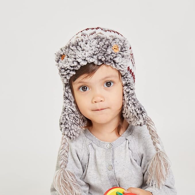 LANGZHEN Toddler Kids Infant Winter Hat, Earflap Knit Warm Cap Fleece Lined - Image 4