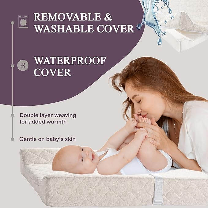 Organic Cotton Contoured Baby Changing Pad w/Waterproof Foam Mattress, Includes - Image 4