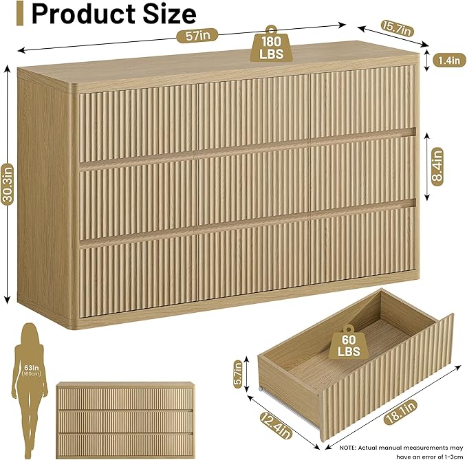 Fluted 9 Drawers Dresser, Modern Chest of Drawers - Image 2