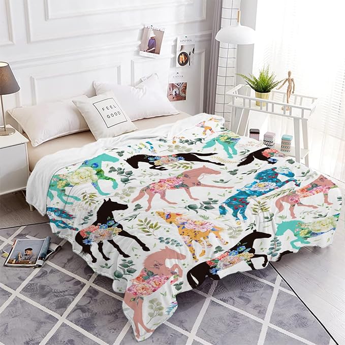 Colorful Floral Horse Blanket for Boys Girls, Flowers Animals Kids Throw - Image 5