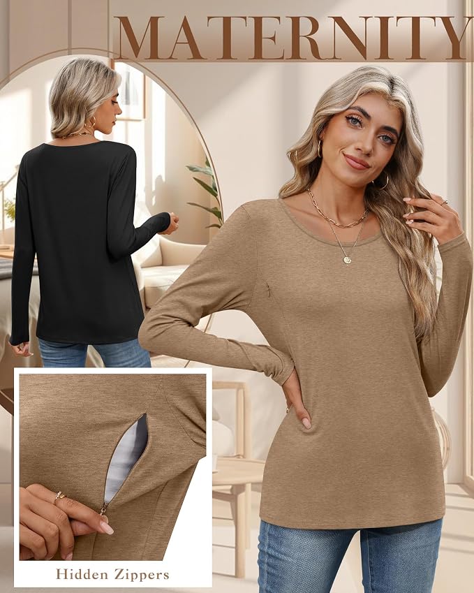 4 Pack Women's Cotton Nursing Tops, Breastfeeding Maternity - Image 4
