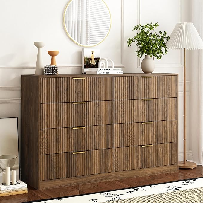 8 Drawer Dresser for Bedroom, Modern Fluted Double Dresser, Mid Century Wooden by Provideyouwithbestproduct%EF%BC%81
