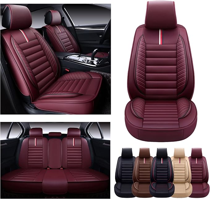 OASIS AUTO Car Seat Covers Premium Waterproof Faux Leather Cushion Universal - Image 8