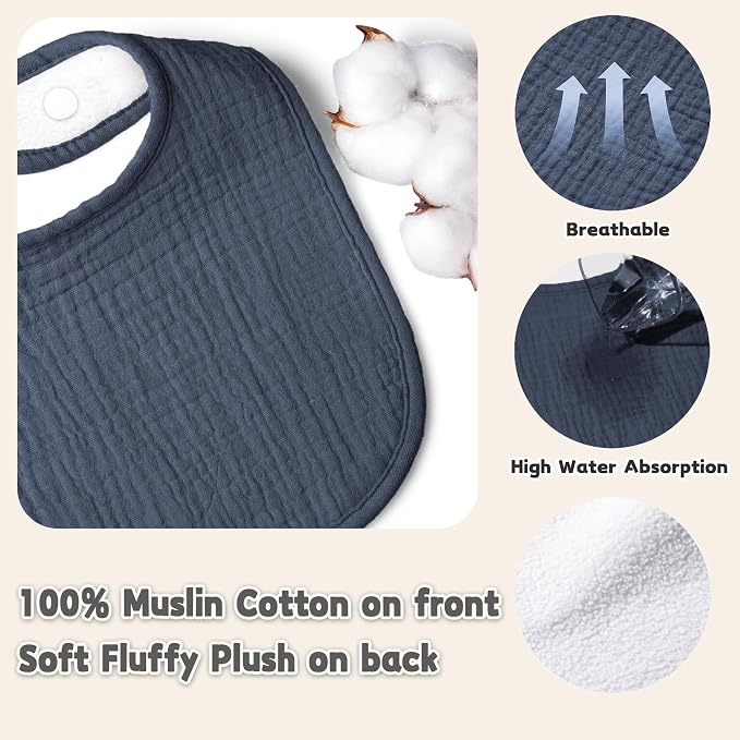 Susurration Muslin Baby Drool Bibs 10Pack Soft Square Adjustable Bandana Bibs - Image 3