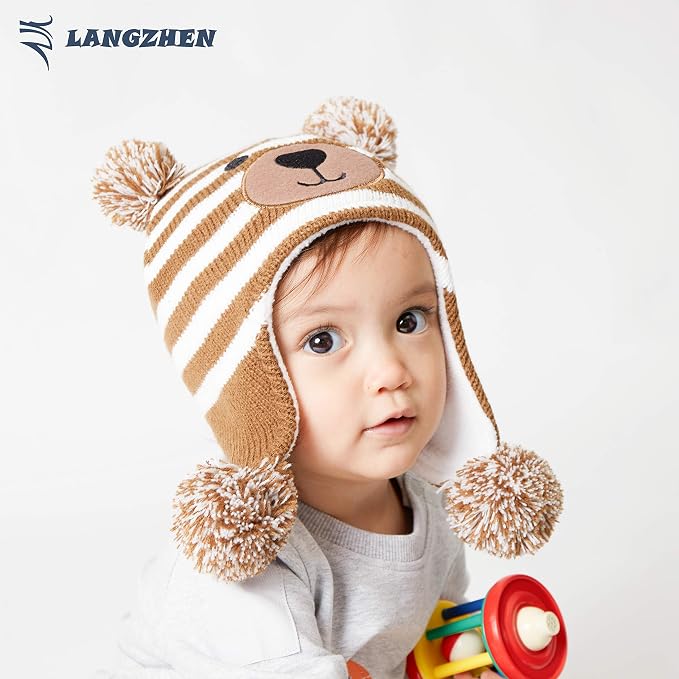 LANGZHEN Toddler Kids Infant Winter Hat, Earflap Knit Warm Cap Fleece Lined - Image 4
