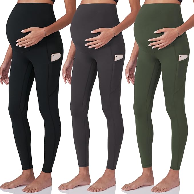 POSHDIVAH 3 Pack Women's Maternity Workout Leggings Over The Belly Pregnancy by Poshdivah