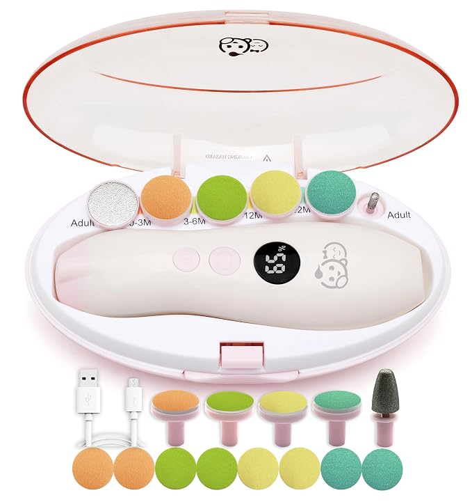 Rechargeable 22 in 1 Baby Nail Trimmer, Usage Labeled Case, 13 Extra by Royal+Angels