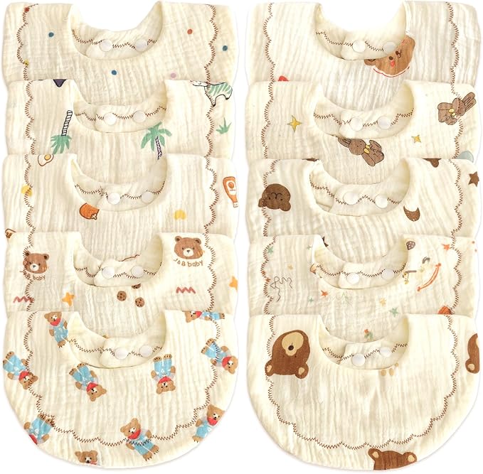 EllieHouse Baby Bibs for Girls Boys 10Pack Muslin Drool Teeth Drooling Teething by EllieHouseVIPBrandExclusive