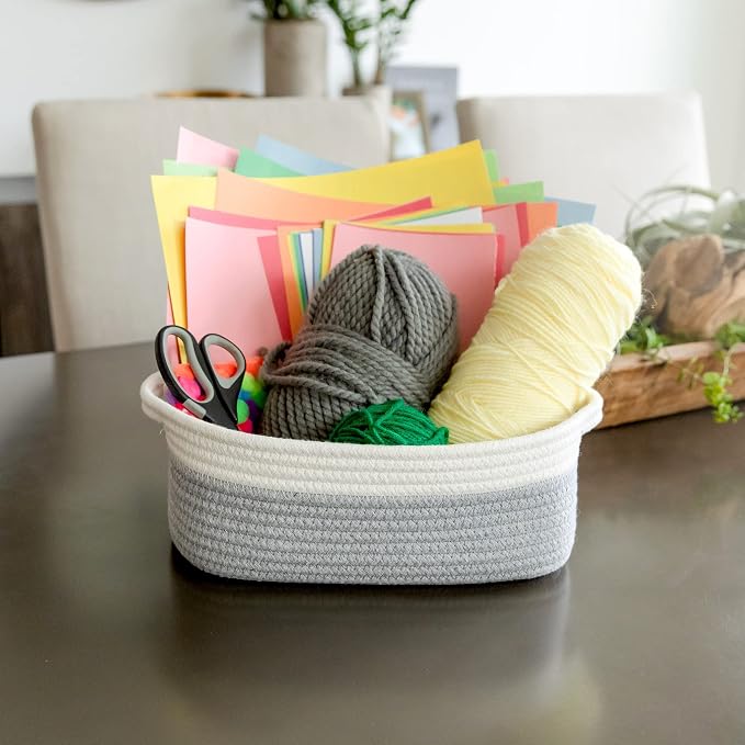 NaturalCozy 5-Piece Rectangle Storage Basket Set- Natural Cotton Rope Woven - Image 6