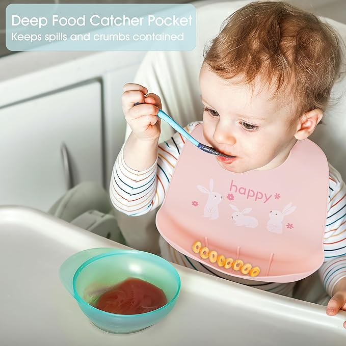 2 Pack Silicone Baby Bibs Adjustable Fit Waterproof Bib - Image 6