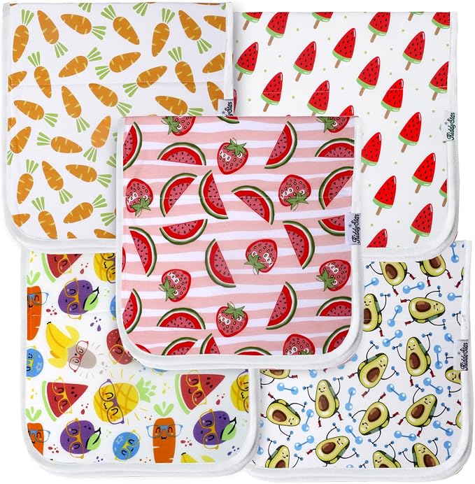 5-Pack Organic Cotton Burp Cloths – Large, Ultra-Soft 3-Layer Towels by KiddyStar%C2%AE