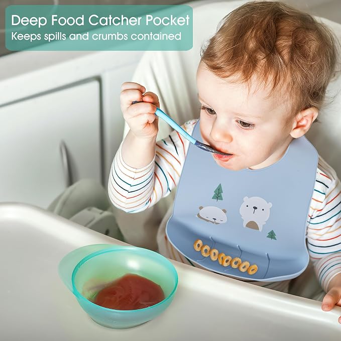 2 Pack Silicone Baby Bibs Adjustable Fit Waterproof Bib - Image 5