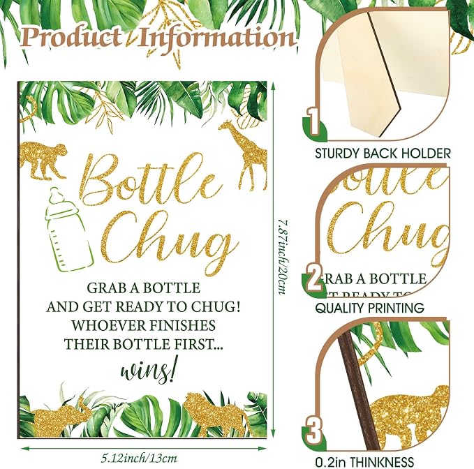 TrelaCo Safari Cool Baby Shower Games Bottle Chug Sign Wooden Jungle Animals - Image 3