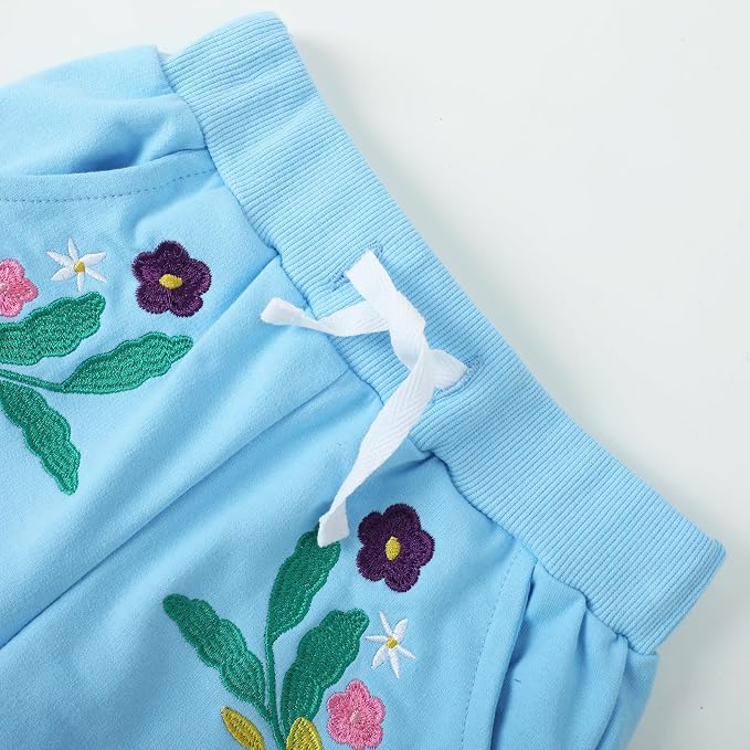 HILEELANG Girls Cotton Joggers Sweatpants Embroidery Drawstring Waist Pockets - Image 6