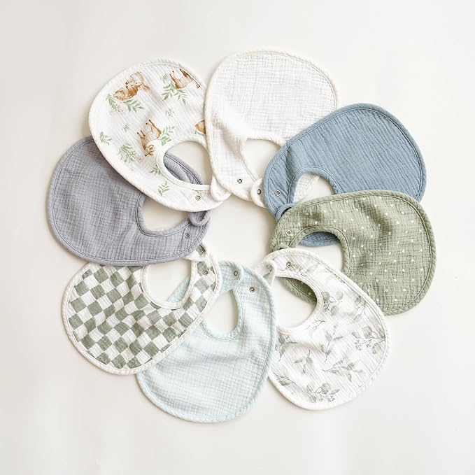 Konssy Muslin Baby Bibs 8 Pack Baby Bandana Drool Bibs Cotton - Image 6