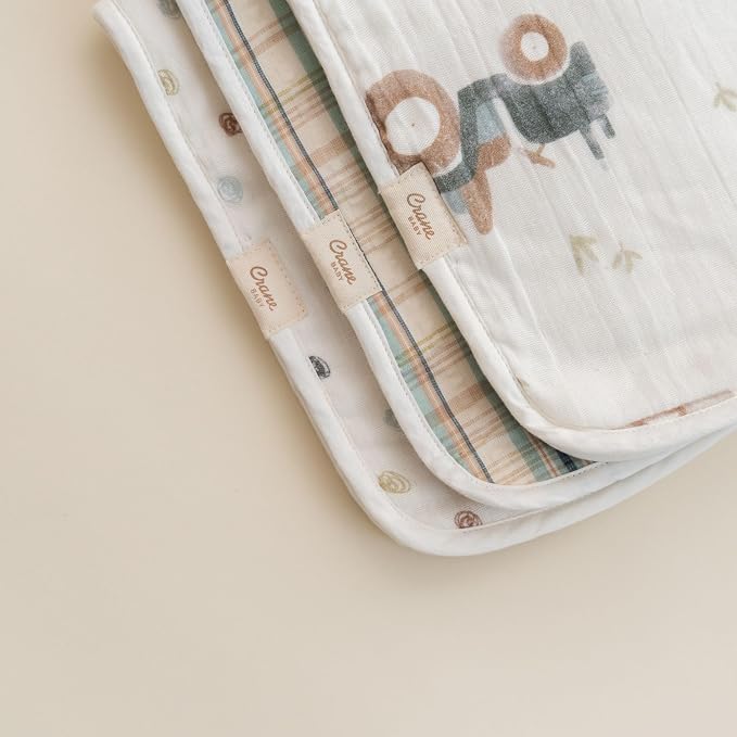 Crane Baby Burp Cloths Set, 3-pc. Charlie Farmhouse Tractor Collection - Image 4