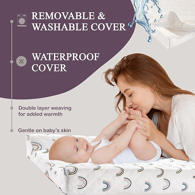 Organic Cotton Contoured Baby Changing Pad w/Waterproof Foam Mattress, Includes - Image 4