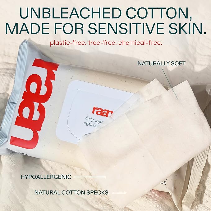 Raan, 100% Cotton Baby & Toddler Wipes, Unbleached, 99% Purified Water - Image 2