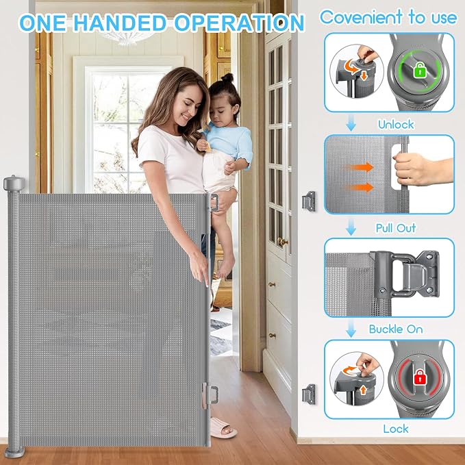 71 Inch Retractable Baby Gates Extra Wide, 41 Inch Reinforced Extra Tall Mesh - Image 5