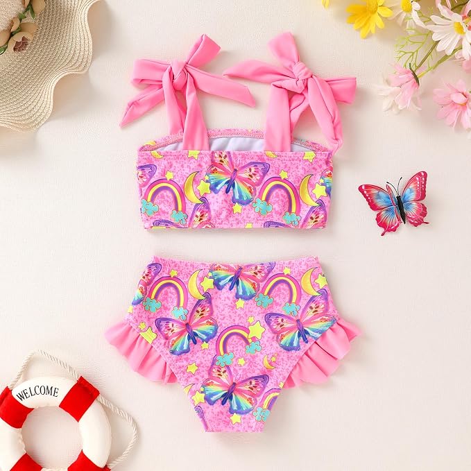 YOUNGER TREE Toddler Girls Two Pieces Swimsuit Color Block Stripe Swimwear - Image 3