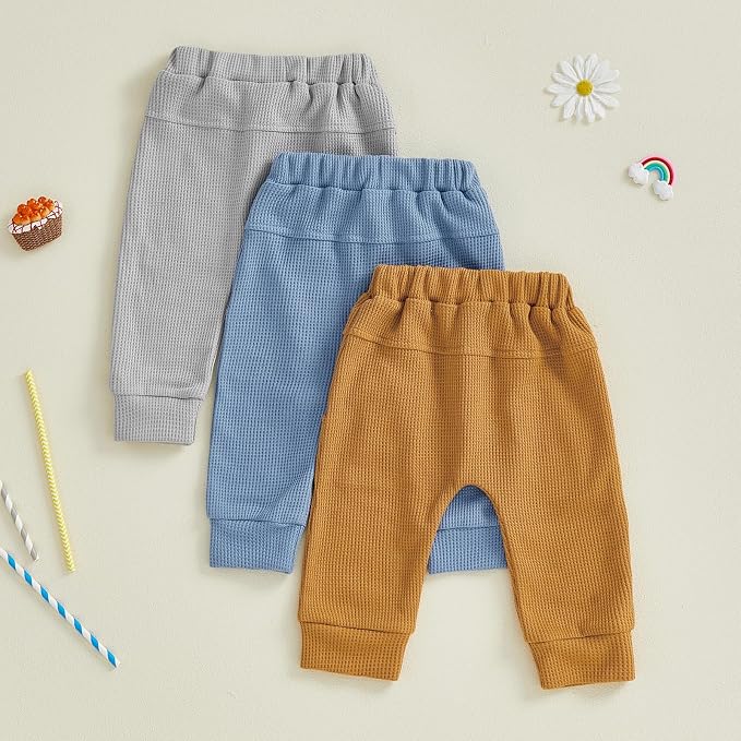 Sejardin Toddler Baby Boy Girl Pants 3 Pack Solid Color Elastic Waist Jogger - Image 5