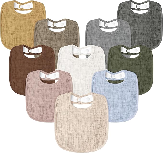 Susurration Muslin Baby Drool Bibs 10Pack Soft Square Adjustable Bandana Bibs by Susurration