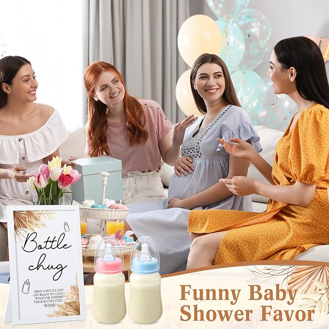 Roowest Bottle Chug Baby Shower Game Favors Including Boho Theme Wooden Sign - Image 7