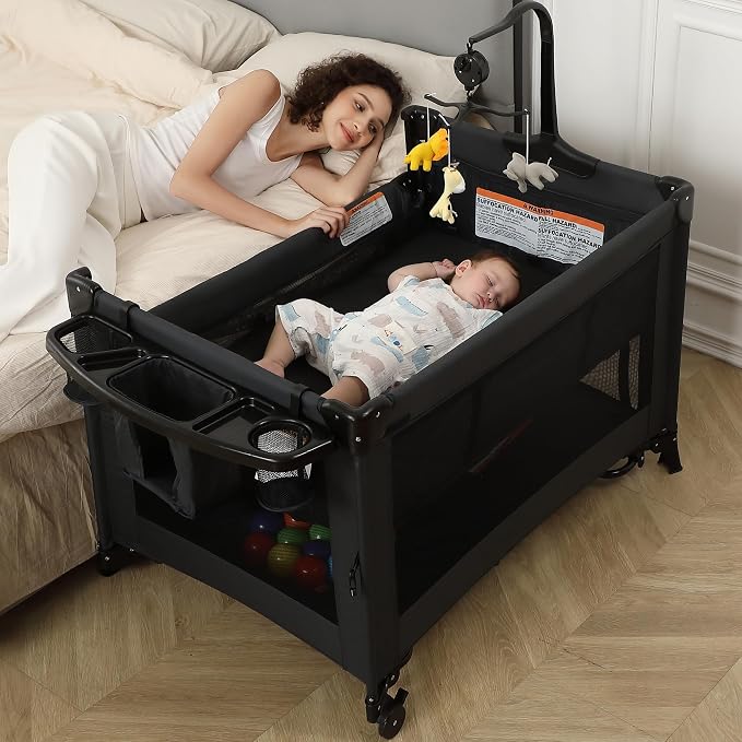 5 in 1 Pack and Play, Baby Bassinet Bedside Sleeper, Baby Playard, Bedside Crib - Image 2