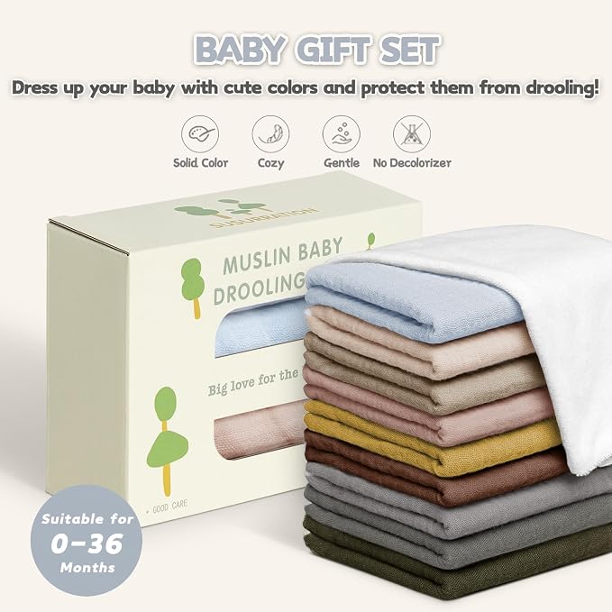 Susurration Muslin Baby Drool Bibs 10Pack Soft Square Adjustable Bandana Bibs - Image 7