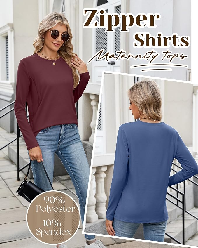4 Pack Women's Nursing Breastfeeding Tops, Long Sleeve Maternity Shirts Loose - Image 4