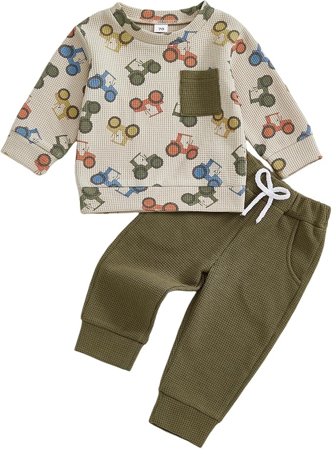 Toddler Baby Boy Fall Clothes Waffle Outfit Long Sleeve Color Blocking by Fufuriprefer