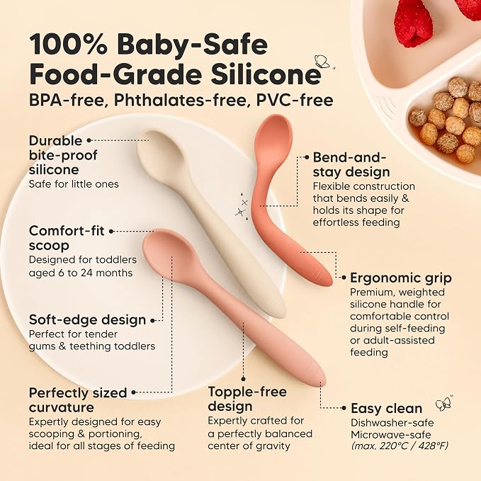 KeaBabies Silicone Baby Spoons, Self Feeding 6-12 months - Image 3
