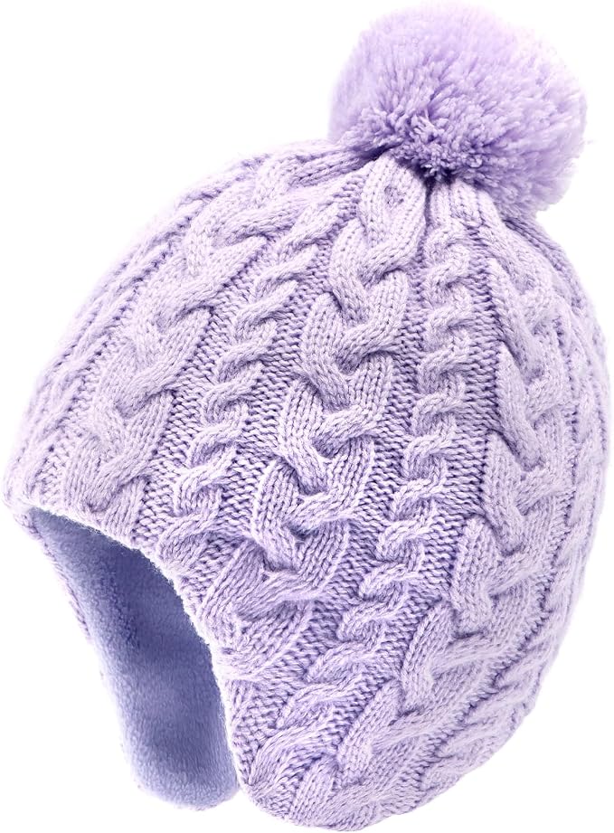 Duoyeree Kids Beanie Hat for Boys Girls Pom-pom Kint Hats Cozy Lining Winter by Duoyeree