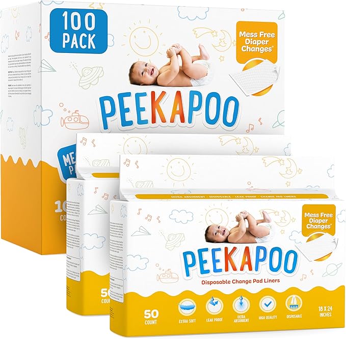 Peekapoo - The Original Disposable Baby Changing Pad Liners – 100 Pack | Super by PEEKAPOO