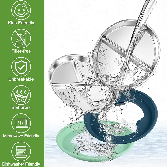 BUSOHA 3 Pack Stainless Steel Kids Plate Set - Image 8