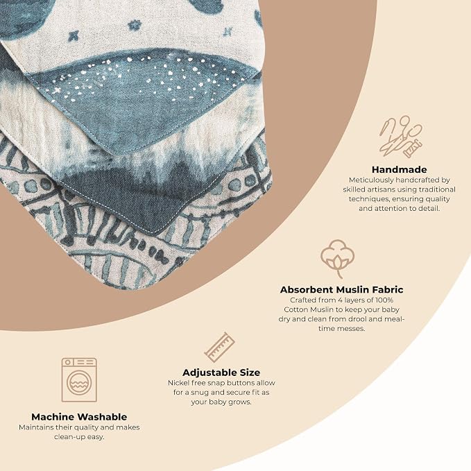 Crane Baby Soft Muslin Baby Bib Set, Adjustable and Absorbent Bandana Style Bibs - Image 2