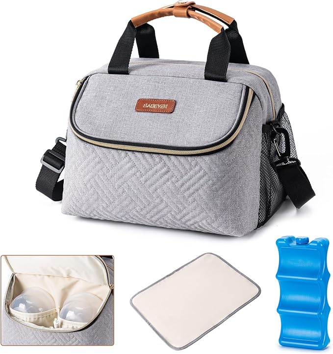 Breastmilk Cooler Bag with Ice Pack Fits 6 Baby Bottles up to 9 Ounce, Wearable by BABEYER