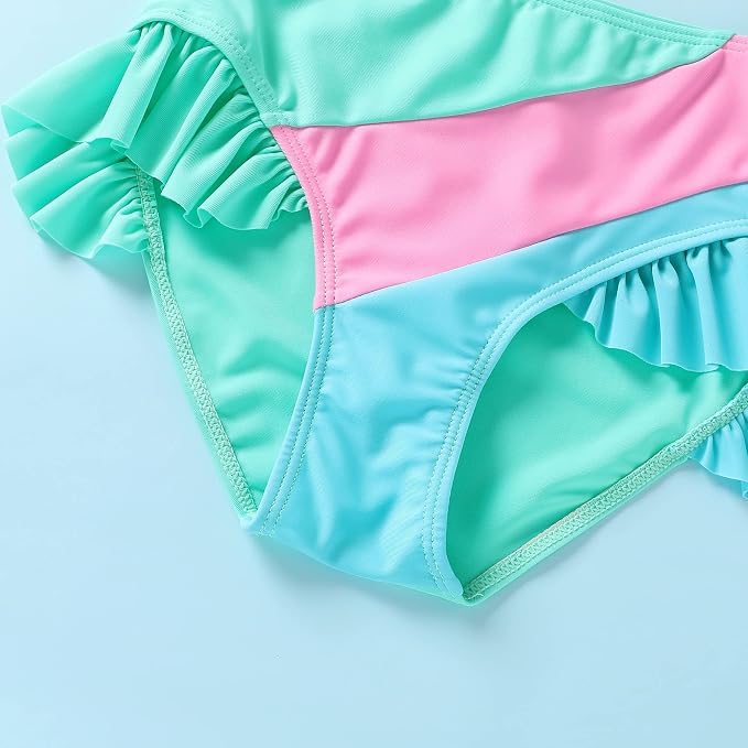 YOUNGER TREE Toddler Girls Two Pieces Swimsuit Color Block Stripe Swimwear - Image 5