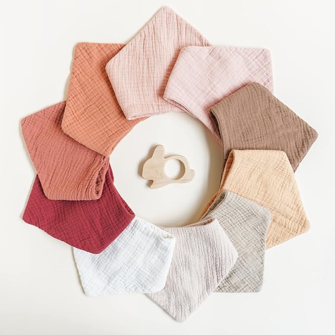 Konssy Muslin Baby Bibs 10 Pack Baby Bandana Drool Bibs 100% Cotton - Image 7