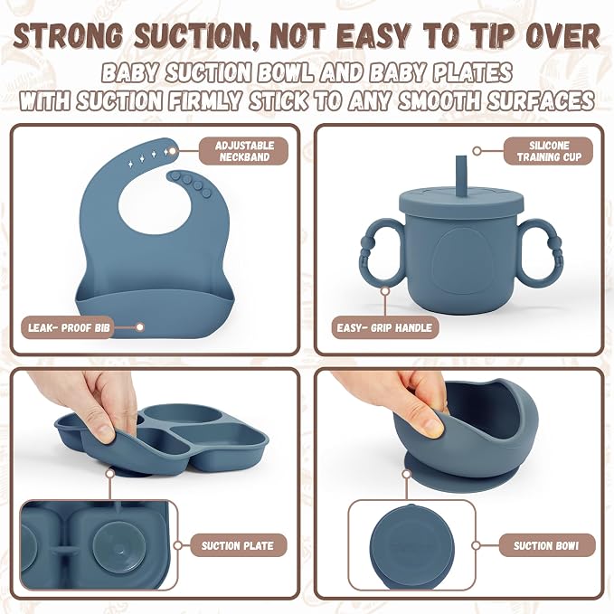 Silicone Feeding Set, Led Weaning Supplies, Food Tableware Suction Plate - Image 5