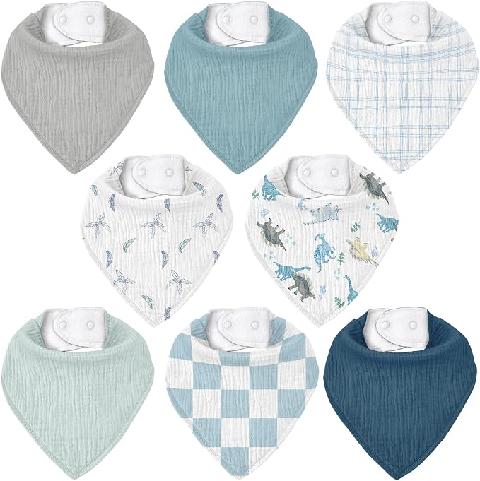 Muslin Baby Bibs 8 Pack, Baby Bandana Drool Bib by CivaruaKids