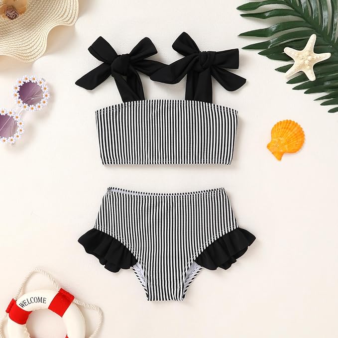 YOUNGER TREE Toddler Girls Two Pieces Swimsuit Color Block Stripe Swimwear - Image 2