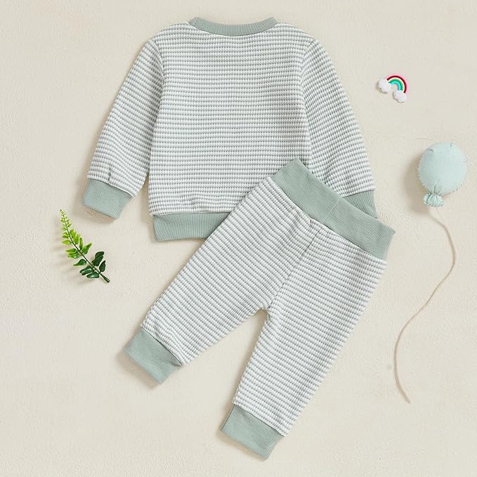 Toddler Baby Boy Fall Clothes Waffle Outfit Long Sleeve Color Blocking - Image 7