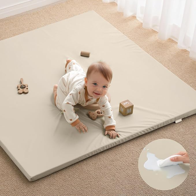 Blissful Diary Vegan Leather Baby Play Mat, 47x47 Thick Foam Cushioned & by ForEveryBabysBetterLife