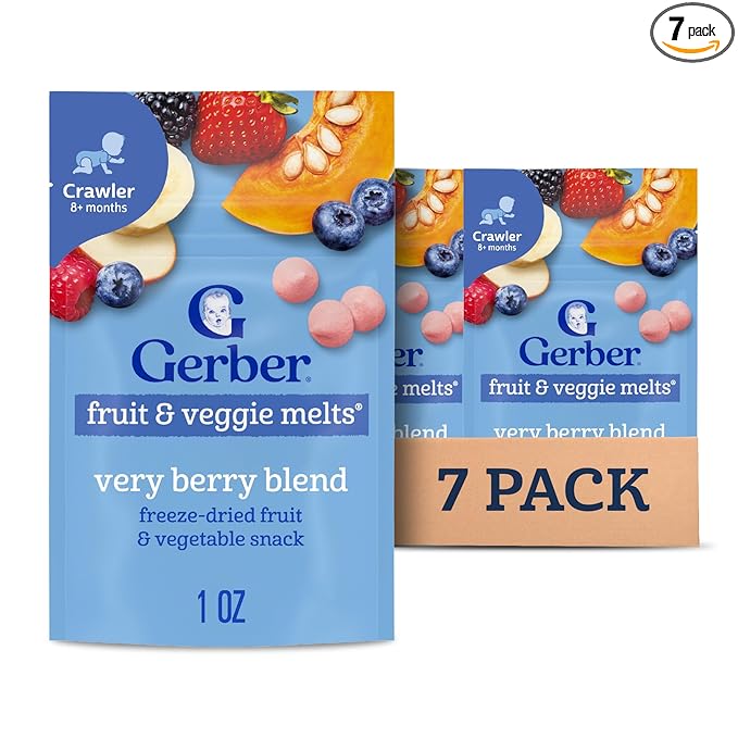 Gerber Stage 3 Baby Food Snacks, Very Berry Fruit and Veggie Melts, Baby Led by Gerber