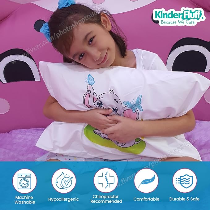 kinder Fluff Child Pillow with Pillowcase- 300T Cotton Shell & Down Alternative - Image 9