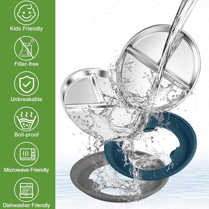 BUSOHA 2 Pack Stainless Steel Kids Plate - Image 8