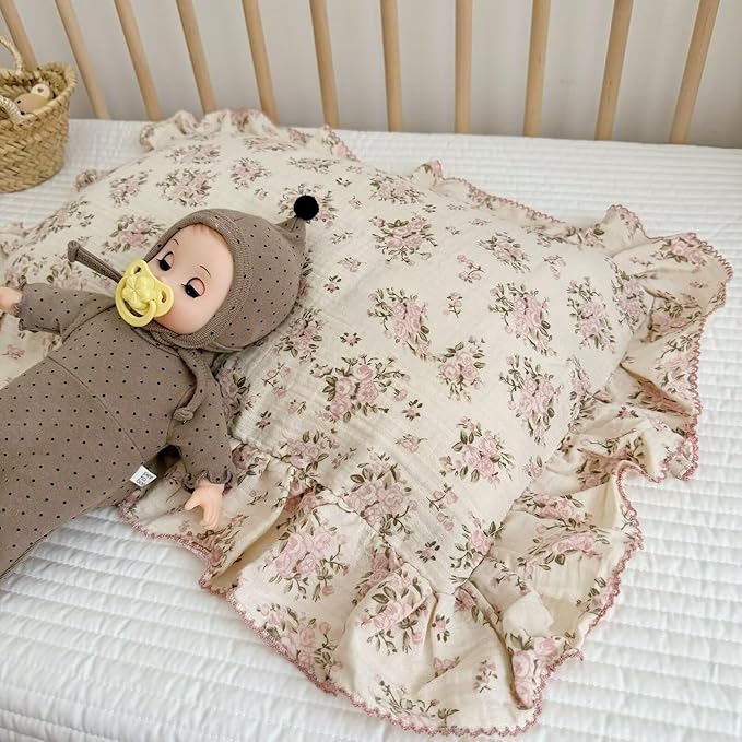 BuLuTu Cotton Muslin King Pillow Case, Chic Shabby Pink Floral Print Pillowcase - Image 7