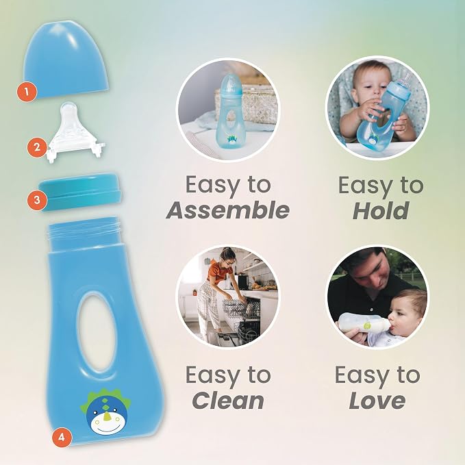Avima Easy Grip Anti Colic Baby Bottles, BPA Free, 8 oz. Wide Neck w/Medium - Image 4