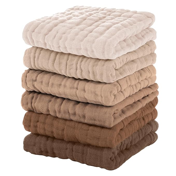 Muslin Baby Washcloths 6 Pack, 100% Cotton Wash Cloths by Unnivoll